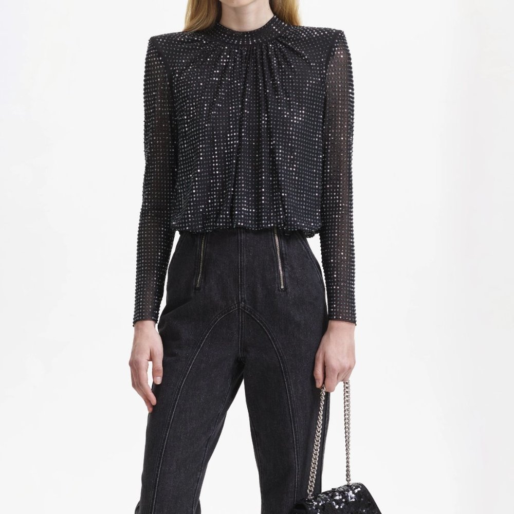 Self-Portrait Black and Silver Embellished Blouse - Picture 5 of 12